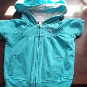 Puma Teal Hooded Short-Sleeve Zip Sweatshirt